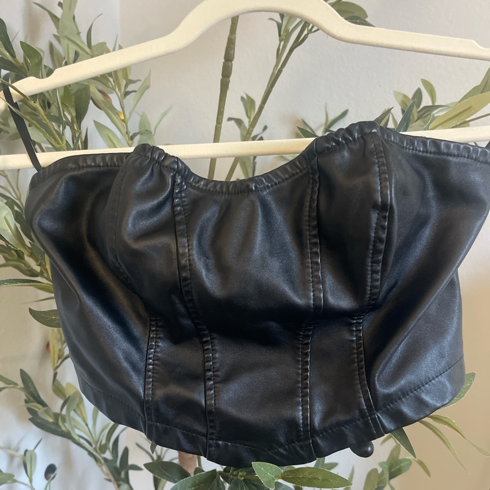 SHEIN Black Faux Leather Bustier Top